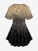 Plus Size 3D Sparkling Sequin Print Crisscross V Neck Short Sleeve T-Shirt -  