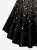 Plus Size 3D Sparkling Sequin Print Crisscross V Neck Short Sleeve T-Shirt -  