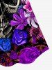 Haut de Tankini Gothique à Bretelle Fine Ajustable Crâne Fleur Imprimées sans Dos de Grande Taille - Pourpre  2X