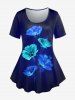 Plus Size 3D Light Flower Printed Short Sleeve Tee -  