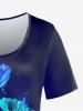 Plus Size 3D Light Flower Printed Short Sleeve Tee -  