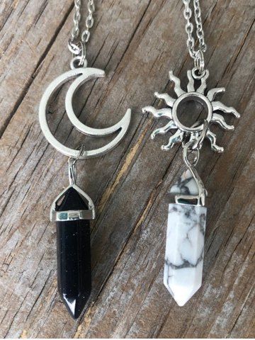 2Pcs Sun Moon Faux Crystal Pendant Necklace - MULTI