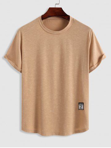 Breathable Fabric Short Sleeves Sports Athleisure T Shirt - LIGHT COFFEE - M