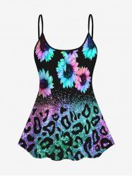 Haut Tankini à Dos Nu Imprimé Figure et Fleurs Brillantes 3D - Noir XS