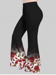 Plus Size 3D Flower Leaves Print Flare Pants -  