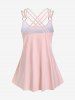 Maillot de Bain Tankini 3D Fleur Imprimée à Bretelle Croisée Au Dos en Blocs de Couleurs - Rose clair M | US 10