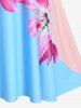 Maillot de Bain Tankini 3D Fleur Imprimée à Bretelle Croisée Au Dos en Blocs de Couleurs - Rose clair M | US 10