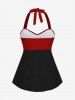 Gothic 3D Skull Floral Printed Twisted Halter Tankini Top -  