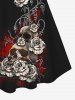 Gothic 3D Skull Floral Printed Twisted Halter Tankini Top -  