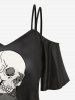 Gothic 3D Skull Flower Cat Printed Cold Shoulder T-Shirt -  
