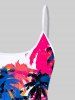Tankini Imprimé Cocotier Coloré 3D à Bretelles Spaghetti à Dos Nu (Haut) - Rose clair 4X