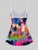 Tankini Imprimé Cocotier Coloré 3D à Bretelles Spaghetti à Dos Nu (Haut) - Rose clair 4X