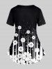 T-shirt Imprimé Pois Floral 3D à Manches Courtes Grande Taille - Noir 1X | US 14-16