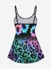 Haut Tankini à Dos Nu Imprimé Figure et Fleurs Brillantes 3D - Noir XS