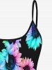 Haut Tankini à Dos Nu Imprimé Figure et Fleurs Brillantes 3D - Noir 2X