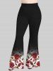 Pantalon Evasé 3D Fleur Feuille Imprimée de Grande Taille - Noir 5x | US 30-32