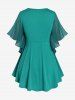 Plus Size Twist Mesh Butterfly Sleeves Chain Plunging T-shirt -  