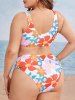 Plus Size Flower Printed Bowknot Padded Bikini Swimsuit -  