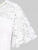 Plus Size Flutter Sleeves  Lace Panel Keyhole Tee -  