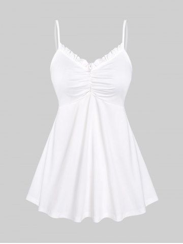 Plus Size Open Front Flounce Top and Ruffles Ruched Tank Top Set