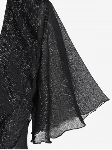 Plus Size Open Front Flounce Top and Ruffles Ruched Tank Top Set