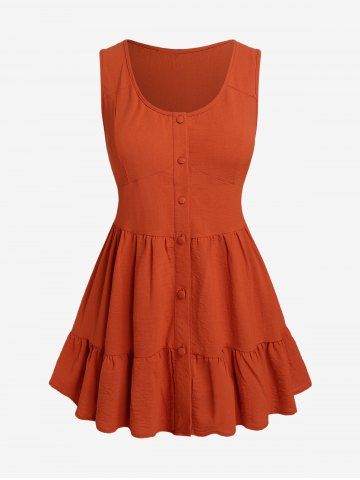 Plus Size Solid Color Button Tank Top - DARK ORANGE - L | US 12