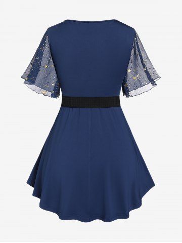 Plus Size Star Print Chain Panel Belted Short Sleeve T-Shirt