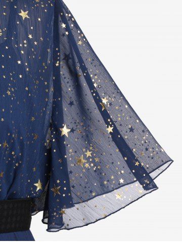 Plus Size Star Print Chain Panel Belted Short Sleeve T-Shirt