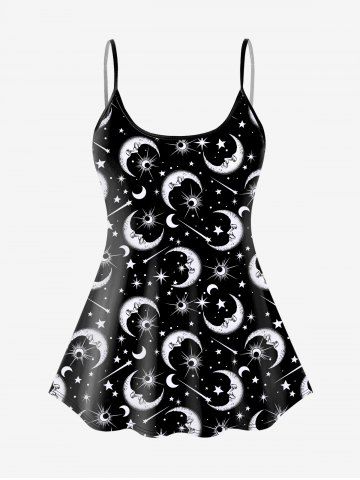 Gothic 3D Moon Star Glitter Print Boyleg Tankini Swimsuit (Adjustable Shoulder Strap)