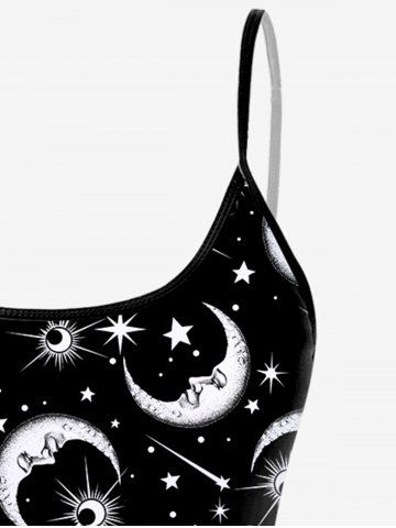 Gothic 3D Moon Star Glitter Print Boyleg Tankini Swimsuit (Adjustable Shoulder Strap)