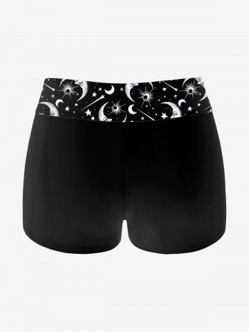 Gothic 3D Moon Star Glitter Print Boyleg Tankini Swimsuit (Adjustable Shoulder Strap)