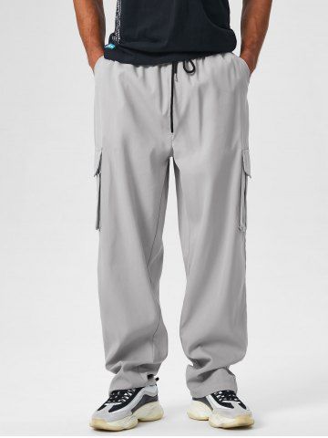 Straight Leg Large Pocket Design Cargo Pants - GRAY - M