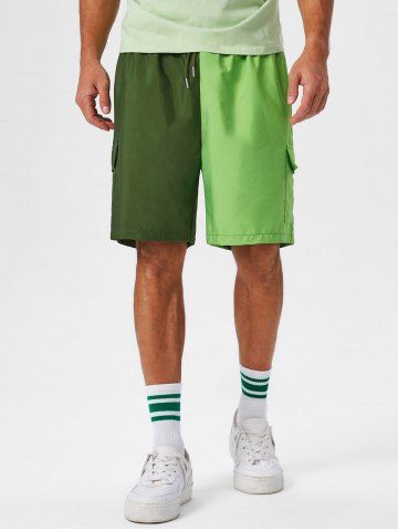 Two Tone Half and Half Pocket Shorts - DEEP GREEN - M