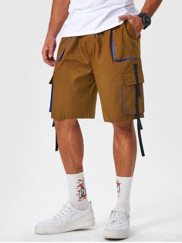 Tape Decor Streetwear Cargo Shorts - DEEP COFFEE - L