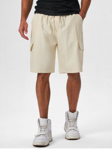 Straight Drawstring Cargo Shorts - LIGHT COFFEE - S