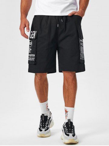 Letter Pattern Multi-pockets Design Cargo Shorts - BLACK - XXL