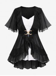 Plus Size Open Front Flounce Top and Ruffles Ruched Tank Top Set -  