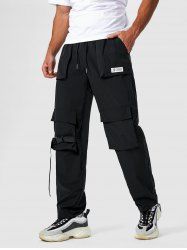 Pantalon Cargo de Couleur Unie avec Sangle à Boucle - Noir L