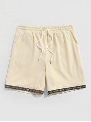 Ethnic Print Trim Drawstring Pocket Corduroy Shorts -  