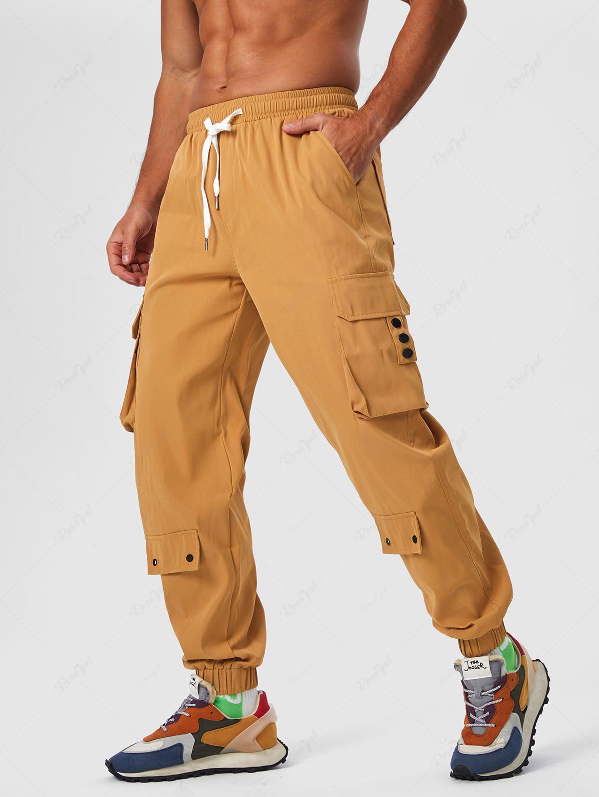 Fancy Button and Large Pocket Design Cargo Pants  