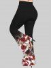 Plus Size 3D Flower Leaves Butterfly Printed Crisscross V Neck Short Sleeve T-Shirt and Flare Pants Outfit -  