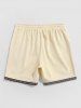 Ethnic Print Trim Drawstring Pocket Corduroy Shorts -  