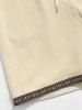 Ethnic Print Trim Drawstring Pocket Corduroy Shorts -  