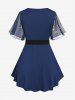 Plus Size Star Print Chain Panel Belted Short Sleeve T-Shirt -  