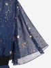 Plus Size Star Print Chain Panel Belted Short Sleeve T-Shirt -  