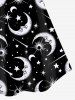 Maillot de Bain Tankini Gothique 3D Etoile et Lune à Bretelle Réglable à Paillettes (Epaule Dénudée) - Noir S