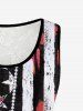 Plus Size 3D Stars Stripes Chains Print Lace Back Sleeveless Top -  