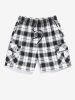 Button Pocket Design Plaid Pattern Cargo Shorts -  