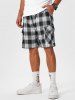 Button Pocket Design Plaid Pattern Cargo Shorts -  
