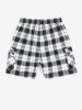 Button Pocket Design Plaid Pattern Cargo Shorts -  